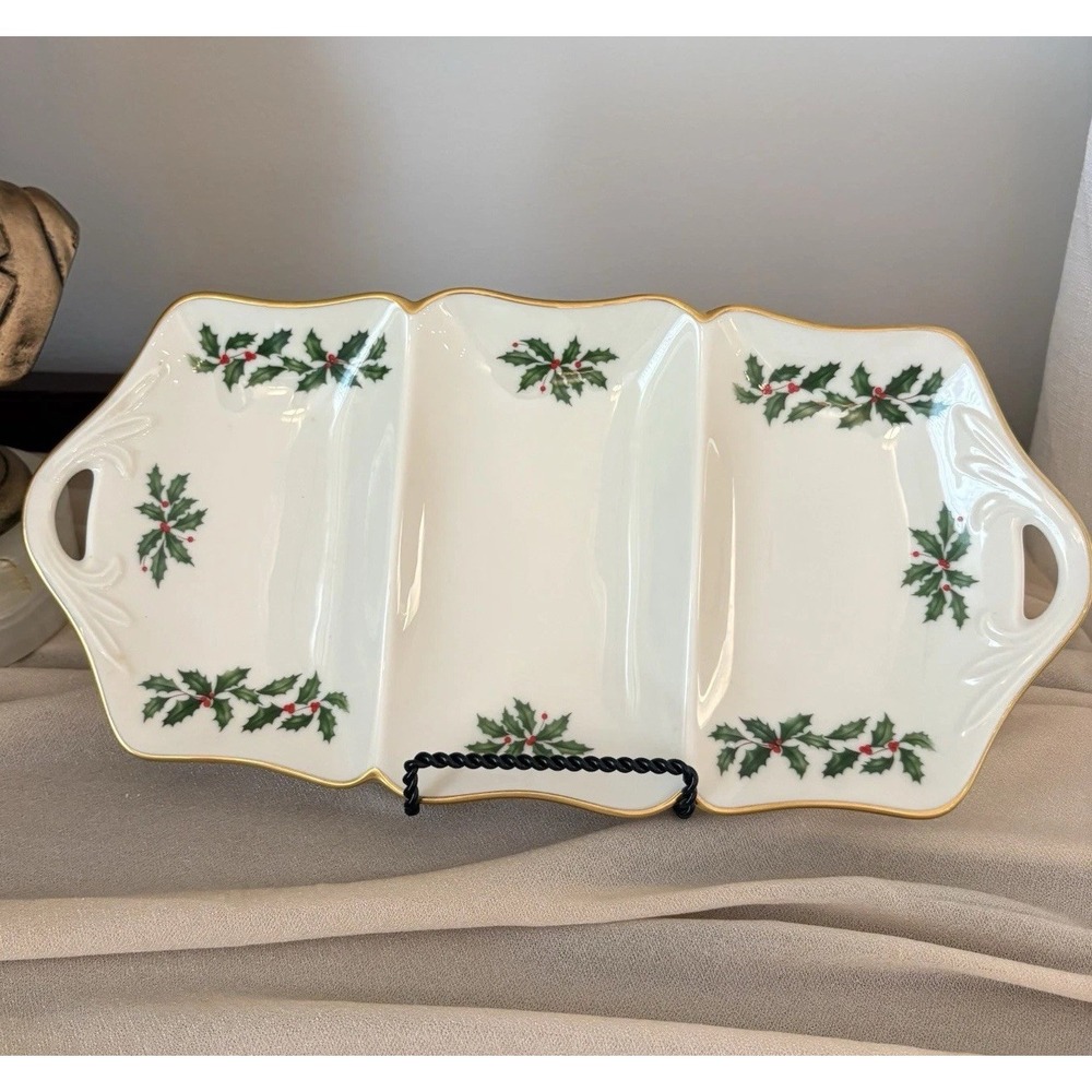LENOX USA HOLIDAY Dimension pattern 3-part Utility Relish Serving Tray - 13-1/4"